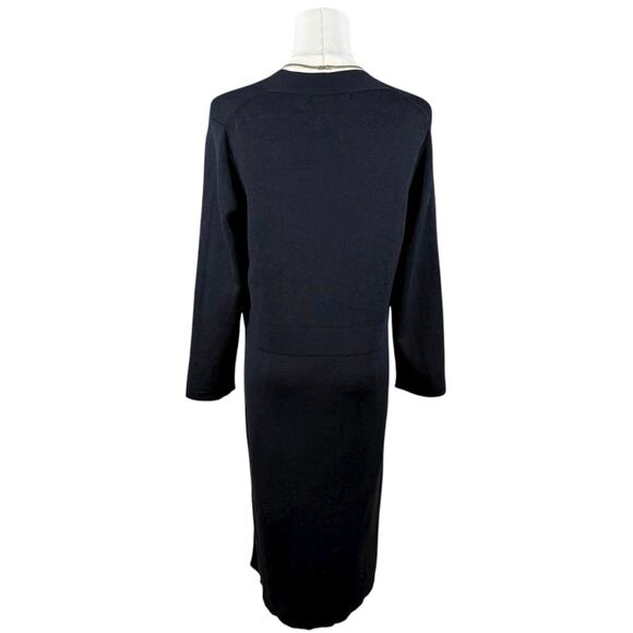 Banana Republic Black V-Neck Stretch Knit Dress | Silk Cotton Blend Bodycon | L - Picture 4 of 11